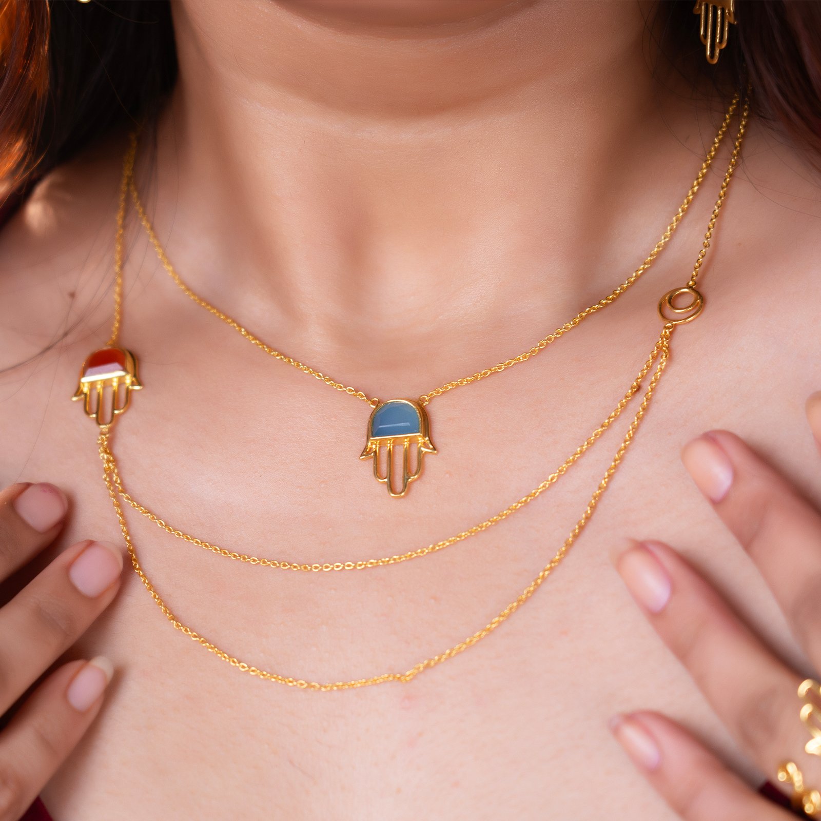 Crimson Hamsa Layered Necklace